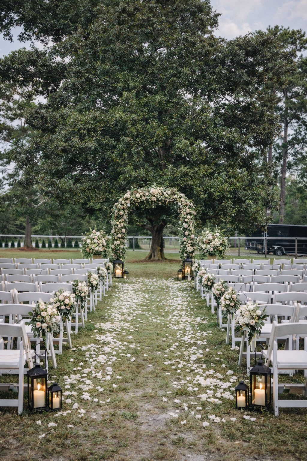 Open pasture with trees and fence line